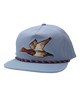 Light blue cap with a bird design and colorful band on a white background
