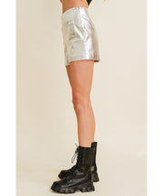 Viv Metallic Faux Leather Shorts