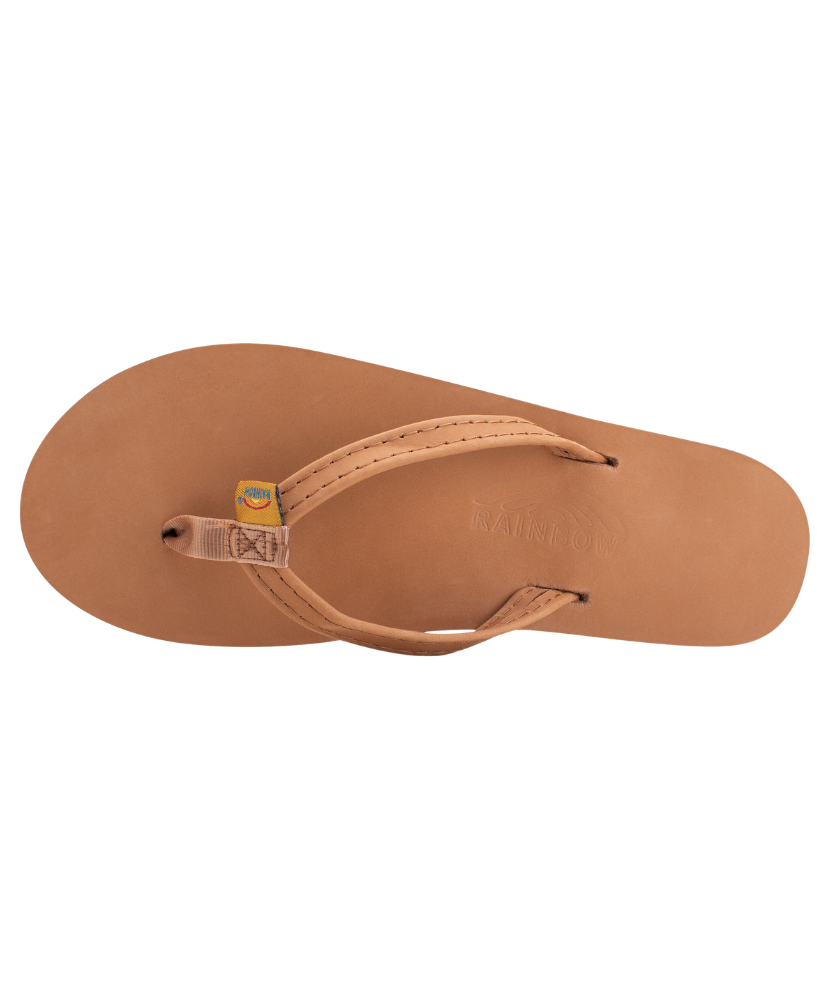 Brown sandal with a visible brand logo on a white background
