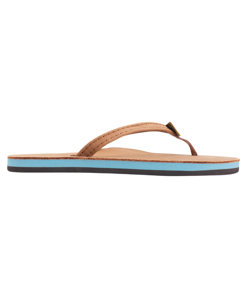 Rainbow Flip-flop sandal with a brown strap and blue sole on a white background