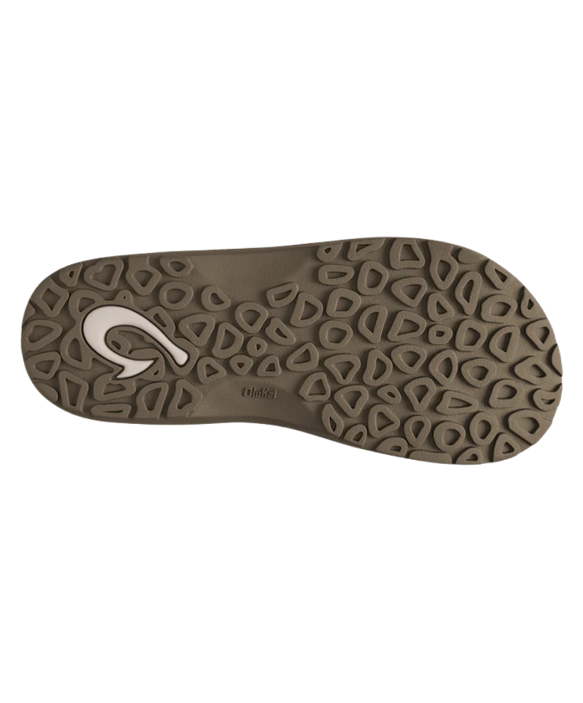 Brown sandal sole with a brand logo on a white background