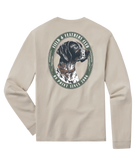 Beige long-sleeve shirt with a GSP dog graphic and text on the back, on a white background