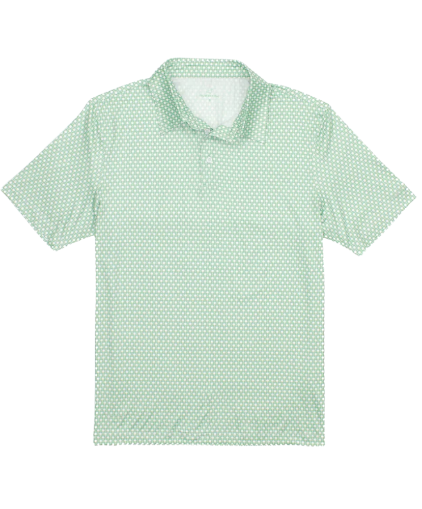 Green TEE TIME polo shirt on a white background