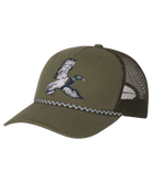 Green cap with a mallard duck design on a white background