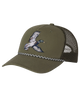 Green cap with a mallard duck design on a white background
