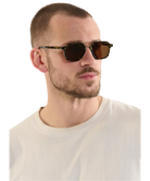 Man wearing sunglasses with a plain white background