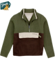 Green and brown boys pullover made by Properly Tied with a subtle brand logo on a white background