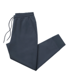 Dark blue jogger pants with drawstring on a white background