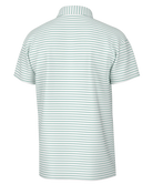 Green and white striped Local boy edisto polo shirt with a small logo on a white background