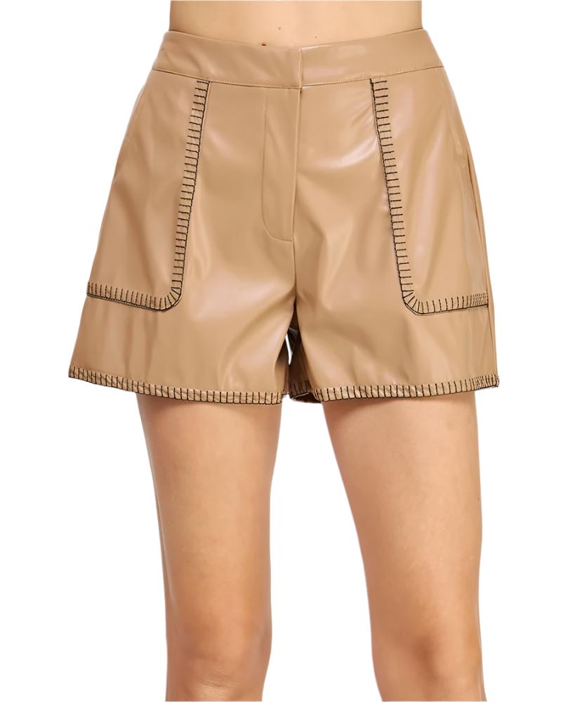 Penny Embroidery Faux Leather Shorts