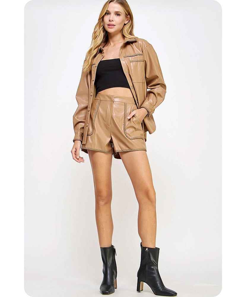 Penny Embroidery Faux Leather Shorts – Shades Sunglasses