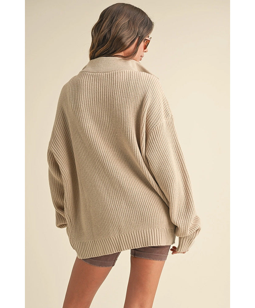 Hallie Oversized Half-Zip Knit Sweater – Shades Sunglasses Hallie Oversized Half-Zip Knit Sweater – Shades Sunglasses