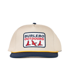 Beige cap with Burlebo Outdoors logo on a white background