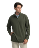Man wearing a green pullover with a quarter zip on a white background
