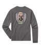 Gray long-sleeve shirt with a graphic of a deer and text on a white background