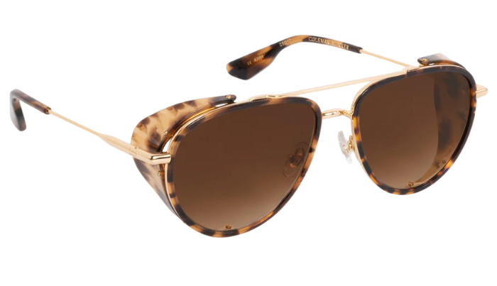 Aviator Krewe sunglasses with tortoiseshell frame and brown lenses on a white background