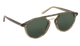 Sunglasses with green lenses and gold frames on a white background
