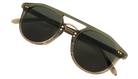 Krewe Sunglasses with gold frame and dark lenses on a white background