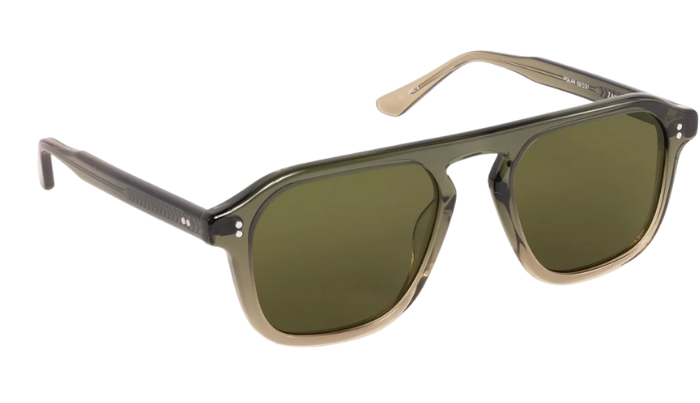 Krewe Sunglasses with dark green lenses and a black frame on a white background