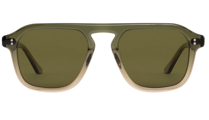 Krewe Sunglasses with dark green lenses and a black frame on a white background