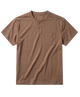 A brown short-sleeve henley t-shirt with a chest pocket and three-button placket, displayed flat against a white background.