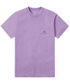 Purple Mardi Gras t-shirt with a colorful graphic of a New Orleans street scene on the back, on a white background.