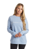 Woman wearing a light blue sweatshirt with 'Southern Marsh' text on a white background