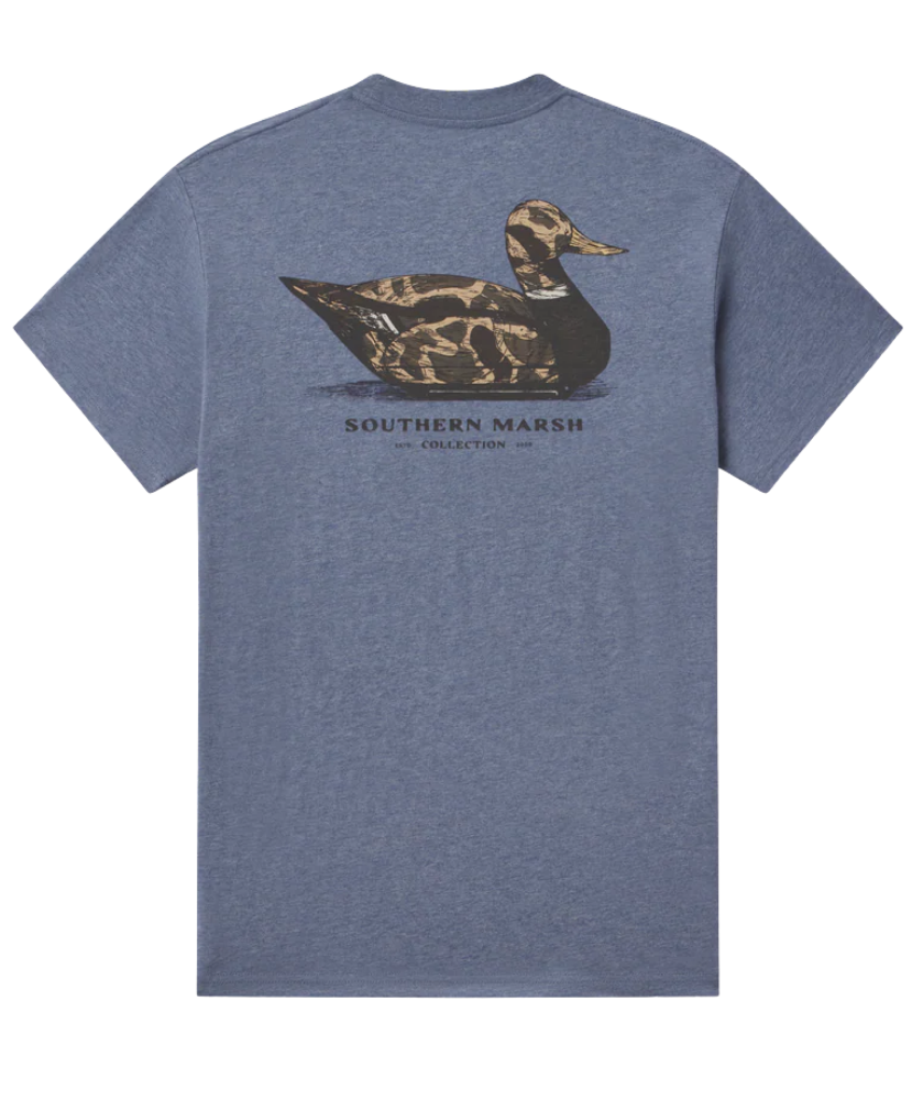 Blue Southern Marsh t-shirt with a duck graphic and 'Southern Marsh' text on a white background