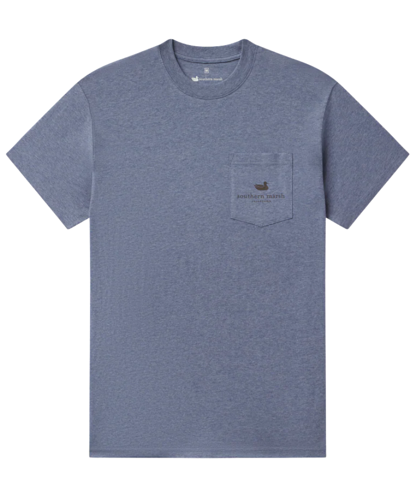 Blue t-shirt with a pocket on a white background