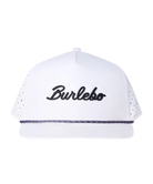 White cap with 'Burlebo' branding on a white background