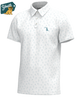 White LOCAL BOY YOUTH polo shirt with subtle hunting pattern and brand logo on a white background