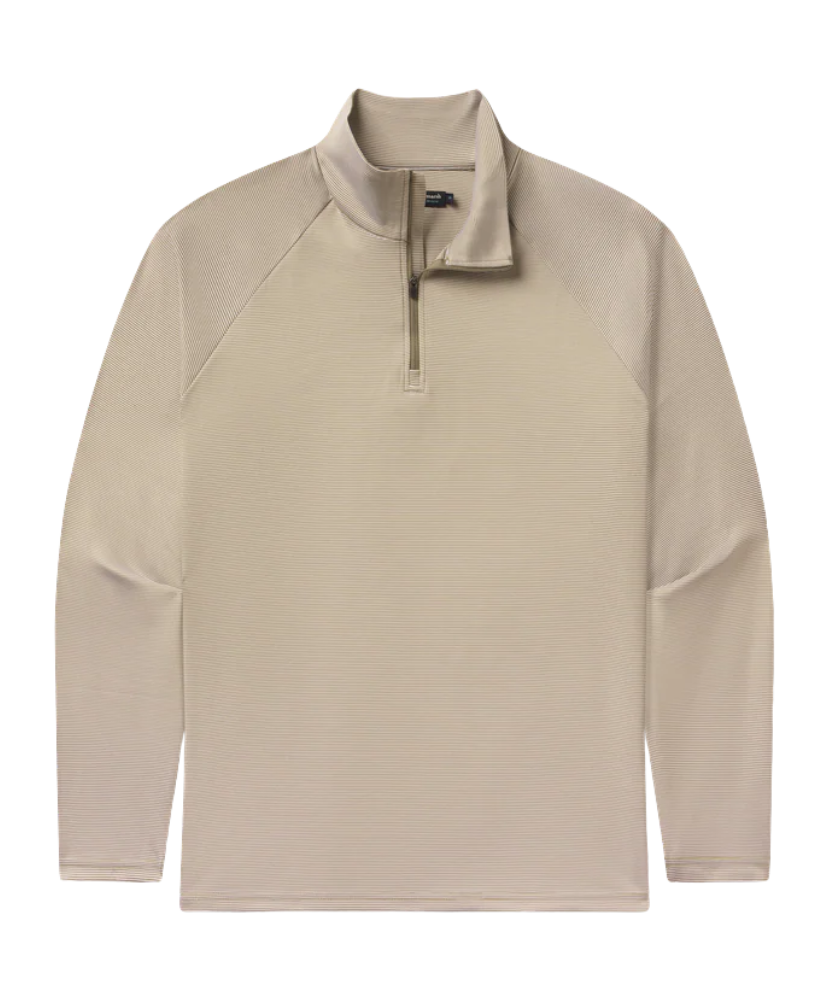 Beige long-sleeve shirt with a quarter-zip on a white background
