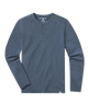 Blue long-sleeve henley shirt on a white background