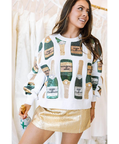 Queen Of Sparkles - Scattered Champagne Bottle Sweatshirt
