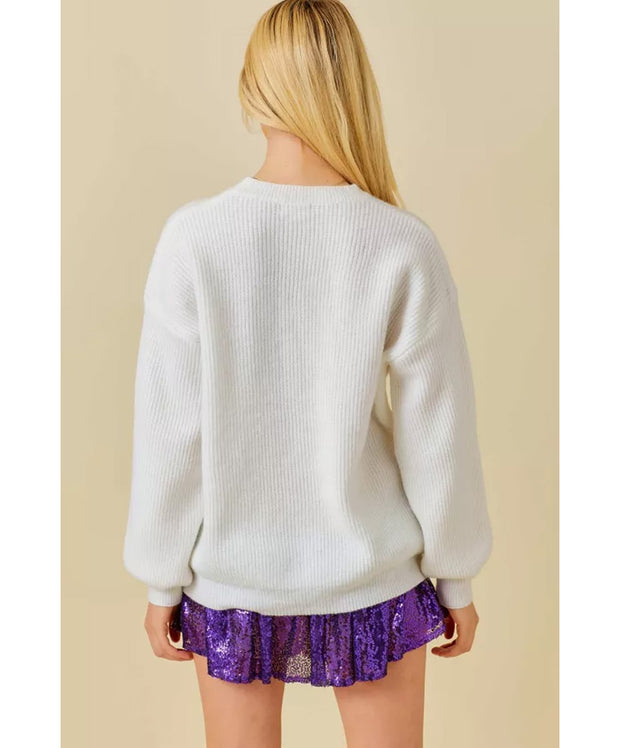 Mardi Gras Sequin Embroidered Sweater