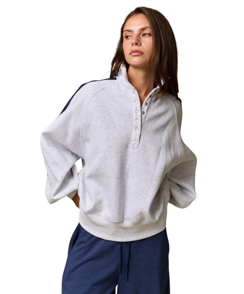 Boutique - Snap Collar Varsity Sweatshirt