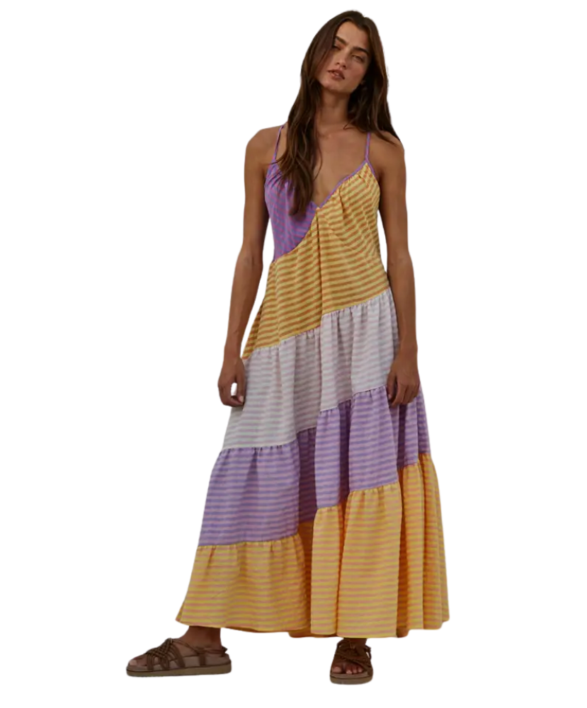 Bobbi Striped V-Neck Sleeveless Maxi Dress