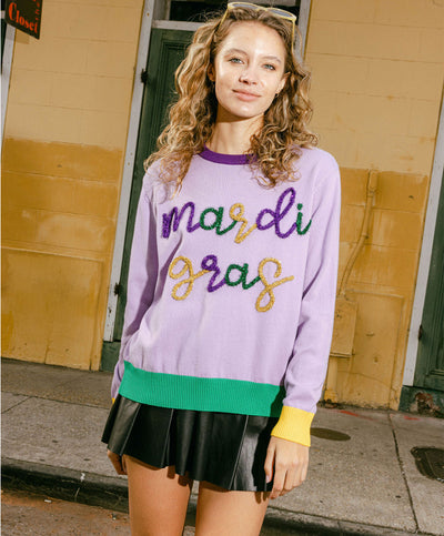 Queen Of Sparkles - Mardi Gras Glitter Script Sweater