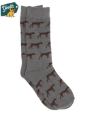 YOUTH Gray socks with brown dog pattern on a white background, featuring 'Youth' brand logo.