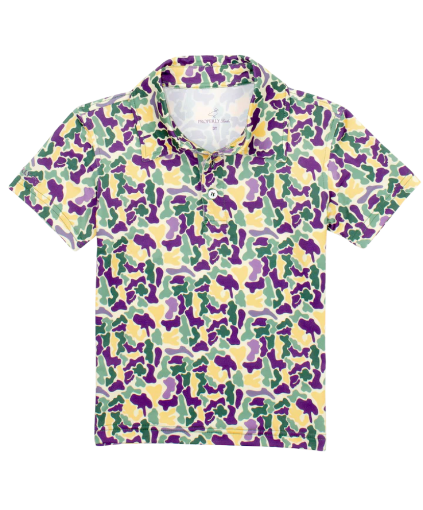 Properly Tied - Youth Inlet Polo - Mardi Gras Camo
