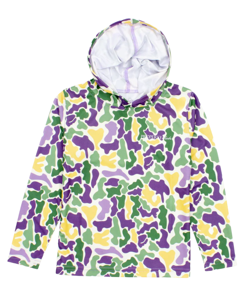 Properly Tied - Youth Sportsman Performance Hoodie - Mardi Gras Camo