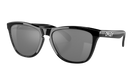 Oakley sunglasses with a glossy black acetate frame and dark gray lenses, shown from a three-quarters angle on a white background.