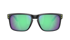 Oakley Sunglasses with green reflective lenses and black frame on a white background