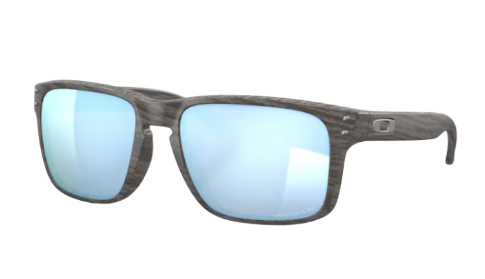 Oakley Sunglasses with blue reflective lenses on a white background
