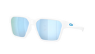 White Oakley Briza Sunglasses with blue mirrored lenses on a white background