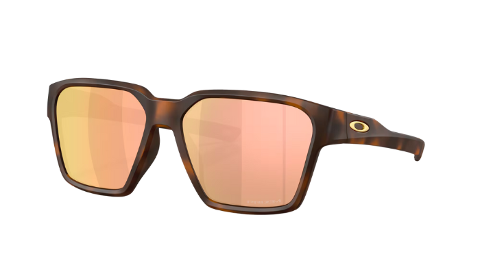 Oakley Briza Sunglasses with tortoise shell frame and rose gold lenses on a white background