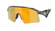 Oakley Stunt Wing Sunglasses with orange reflective lenses and black frame on a white background