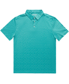 Burlebo teal golf club and golf ball  dot polo shirt on a white background