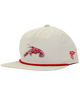 White cap with red accents and a crawfish design on a white background