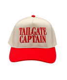 Beige and red cap with 'TAILGATE CAPTAIN' text on a white background